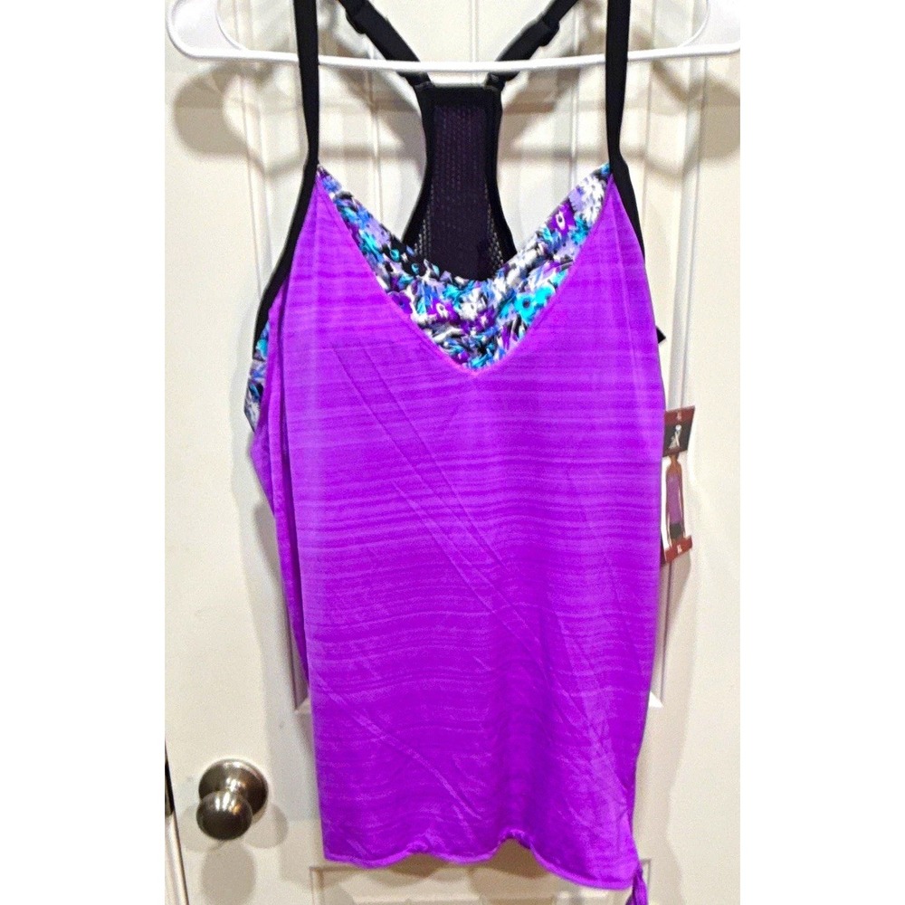 ZeroXposur Women's Swimdress Tank Racerback Built-In Bra Floral Purple XL NWT